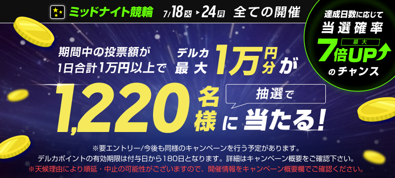 7/18(火)～7/24(月)】ミッドナイト投票でチャンス！最大デルカ1万円分