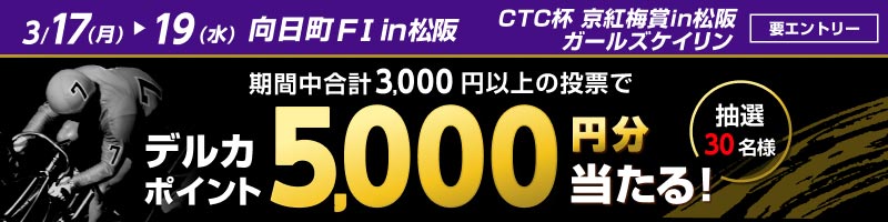 デルカポイント5,000円分が当たる！向日町競輪in松阪 投票キャンペーン_楽天競輪_Kドリームス