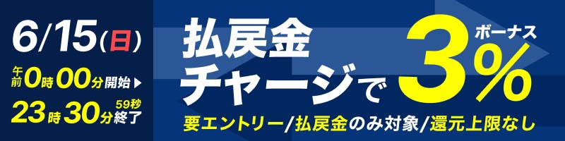 【6/15(日)】払戻金からのチャージでデルカポイント3％還元！_楽天競輪_Kドリームス