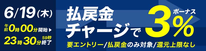 【6/19(木)】払戻金からのチャージでデルカポイント3％還元！_楽天競輪_Kドリームス