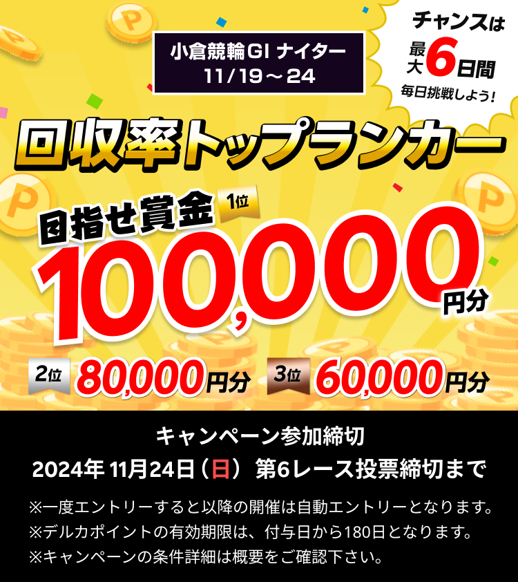 回収率トップランカー ～目指せ賞金10万円分～小倉競輪 競輪祭GI | 競輪投票は【Kドリームス】