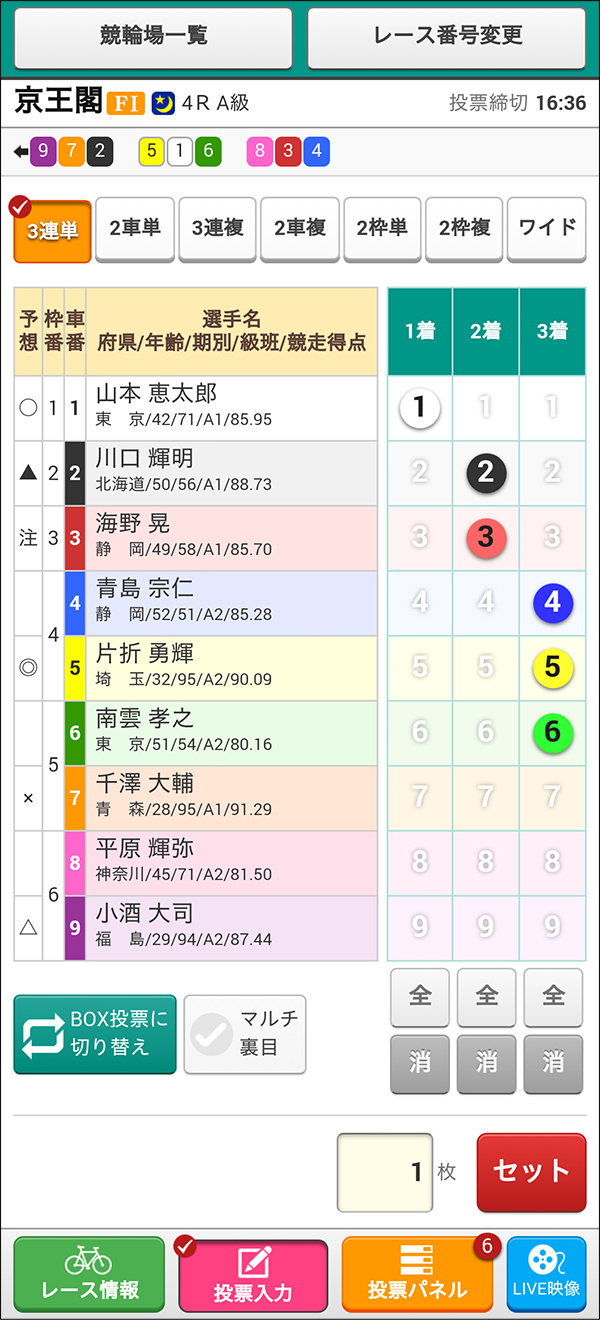 投票画面の使い方 | 競輪投票は【Kドリームス】